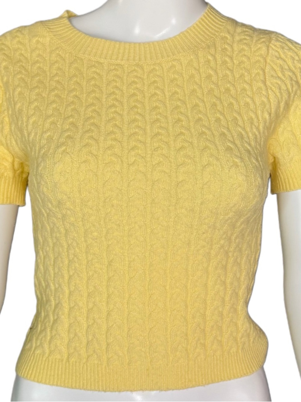 Fitz + Eddi Sweater Womens Small Yellow Cable Knit Short Sleeve Lightweight Soft